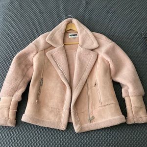 Apparis Light Pink Teddy & Suede Coat